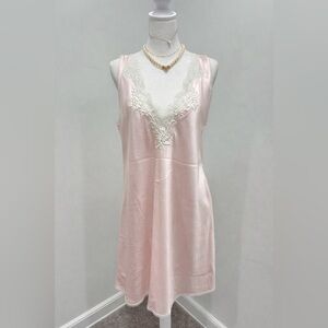 Etienne Pink Satin Lace Nightgown Slip Dress Vintage Lingerie Size M NWT